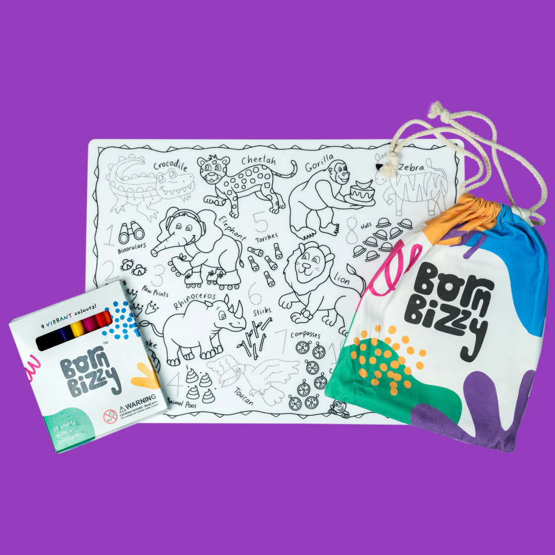 Born Bizzy Totally Wild Reusable Silicone Drawing Mat Set